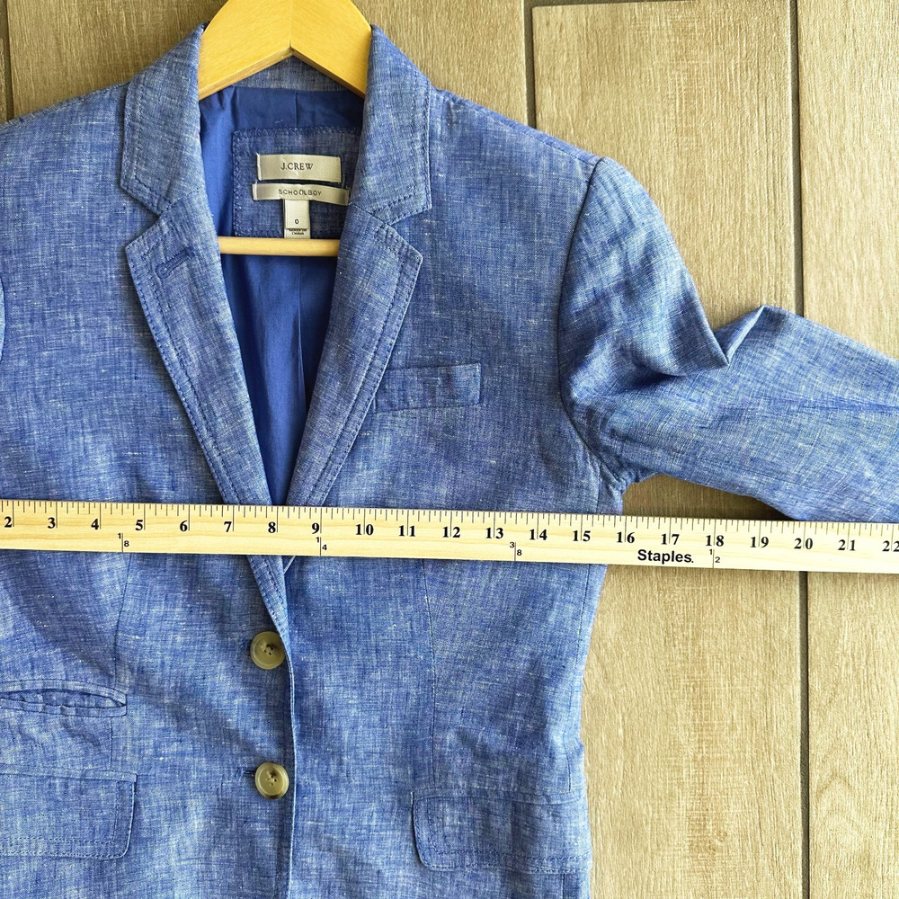 J Crew Womens School Boy Linen Blazer Size 0 Blue Preppy Coastal Old Money Work - Picture 7 of 8